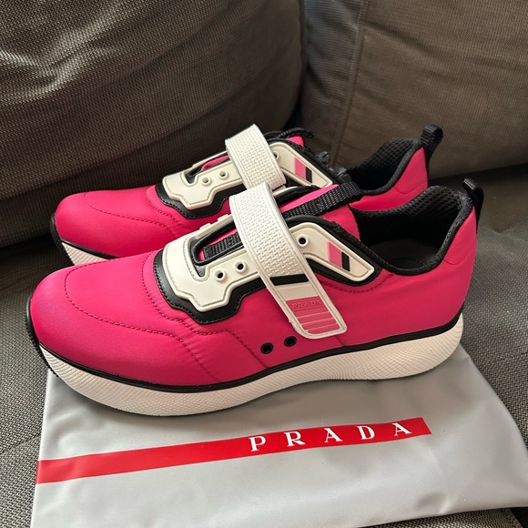 Prada pink Velcro sneakers brand new in box size 39.5 - Picture 1 of 7